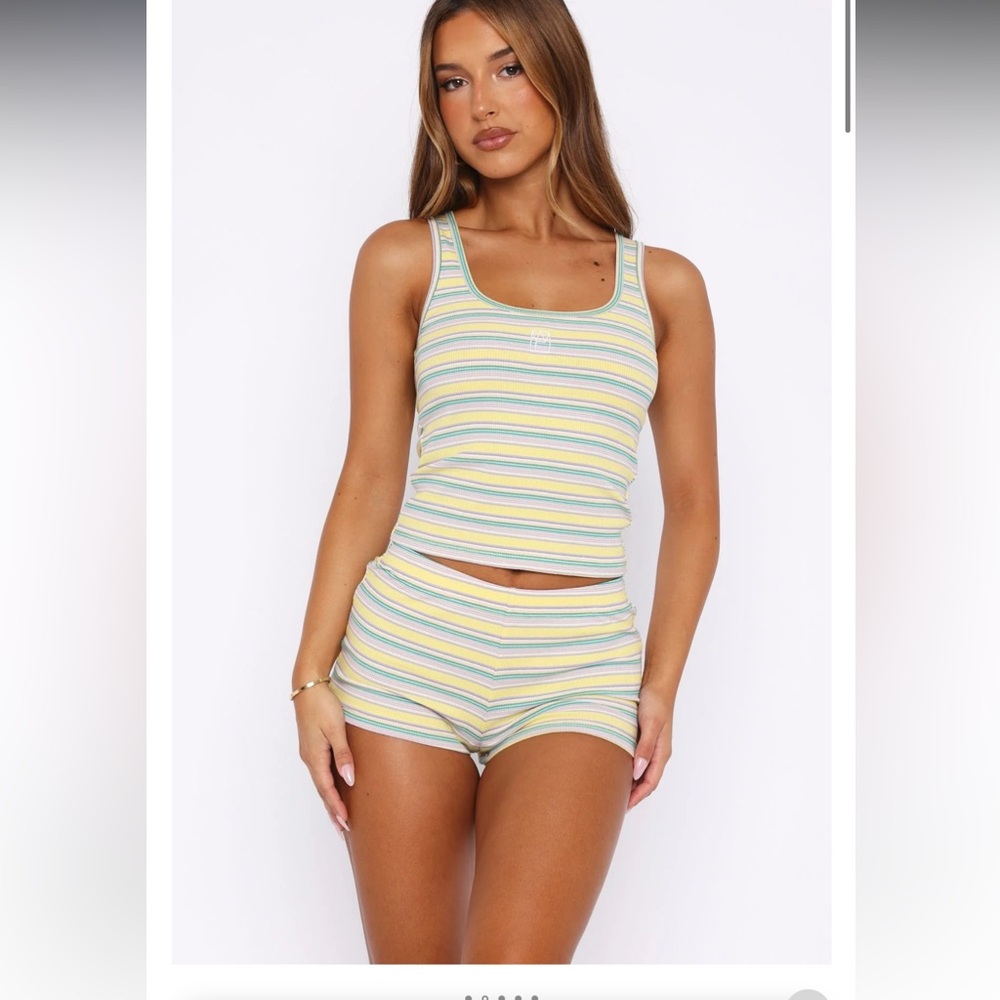 WHITE FOX escape mode tank top lemon candy stripe and shorts set